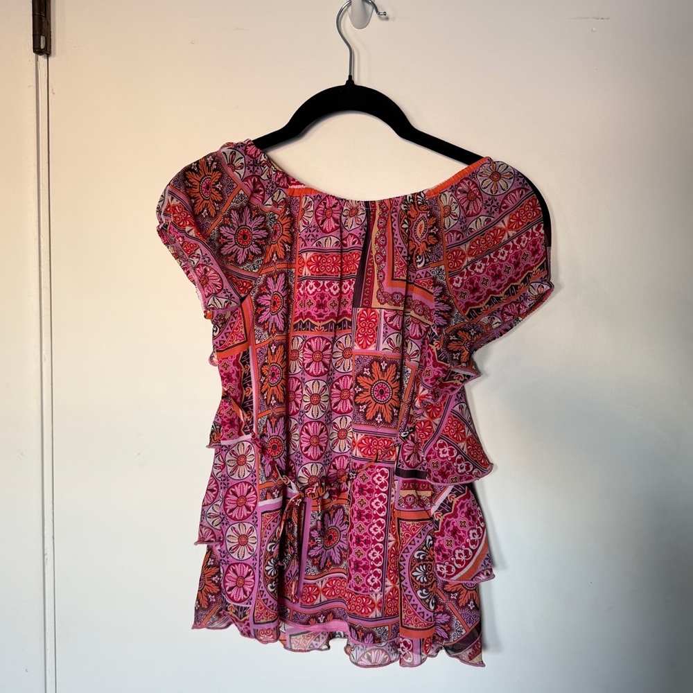 Byer California Pink Multi-Pattern Ruffle Short Sleeve Top - Picture 5 of 6